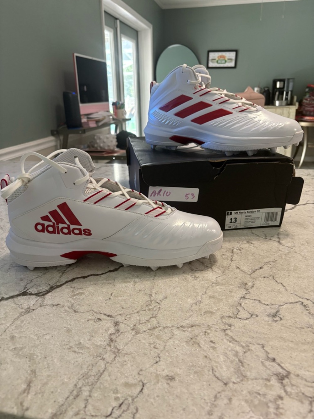 Adidas SM Nasty Torsion 2E Football Cleats White/Red Men’s Size 13 NEW
